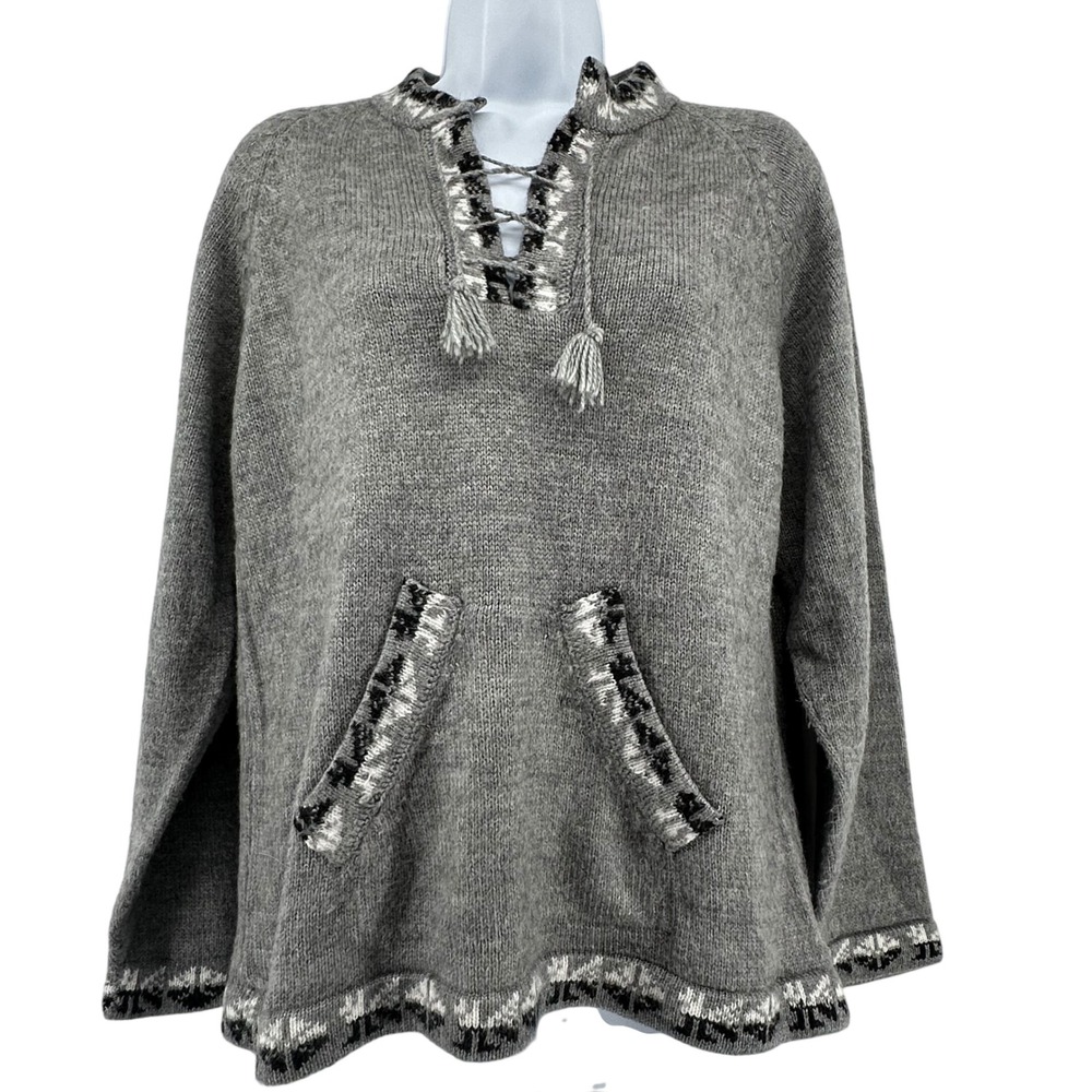 The Alpaca Connection Wool Sweater Womens Medium Gray Cottage Boho Nordic